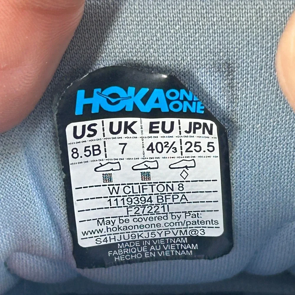 Hoka One One Clifton 8 Blue Fog Plein Air Running Shoes Cushioned Womens 8.5 B